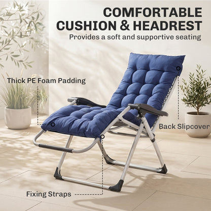Chaise longue zéro gravité pliante avec coussin amovible