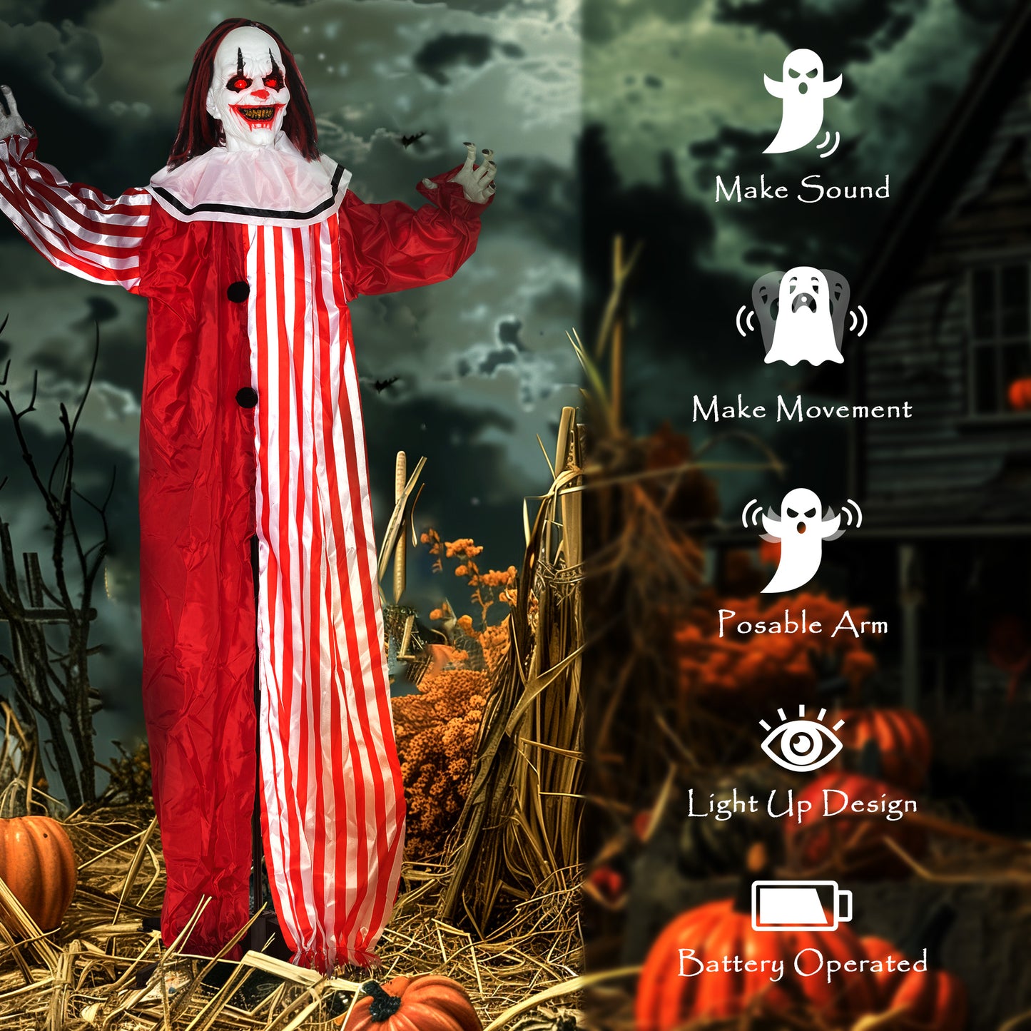 Clown animé grandeur nature yeux rouges lumineux