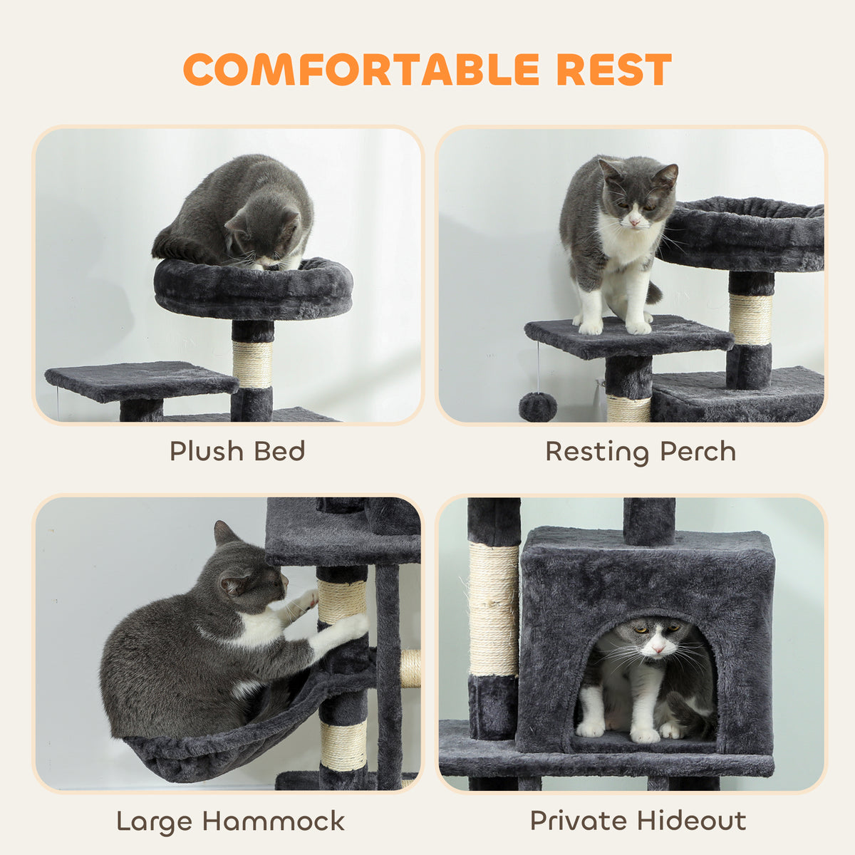 Arbre à chat multi-niveaux 132 cm — gris