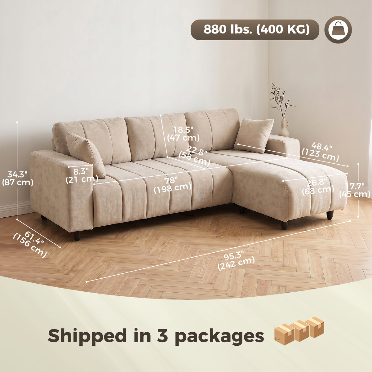 Causeuse sectionnel réversible 4 places tissu lin