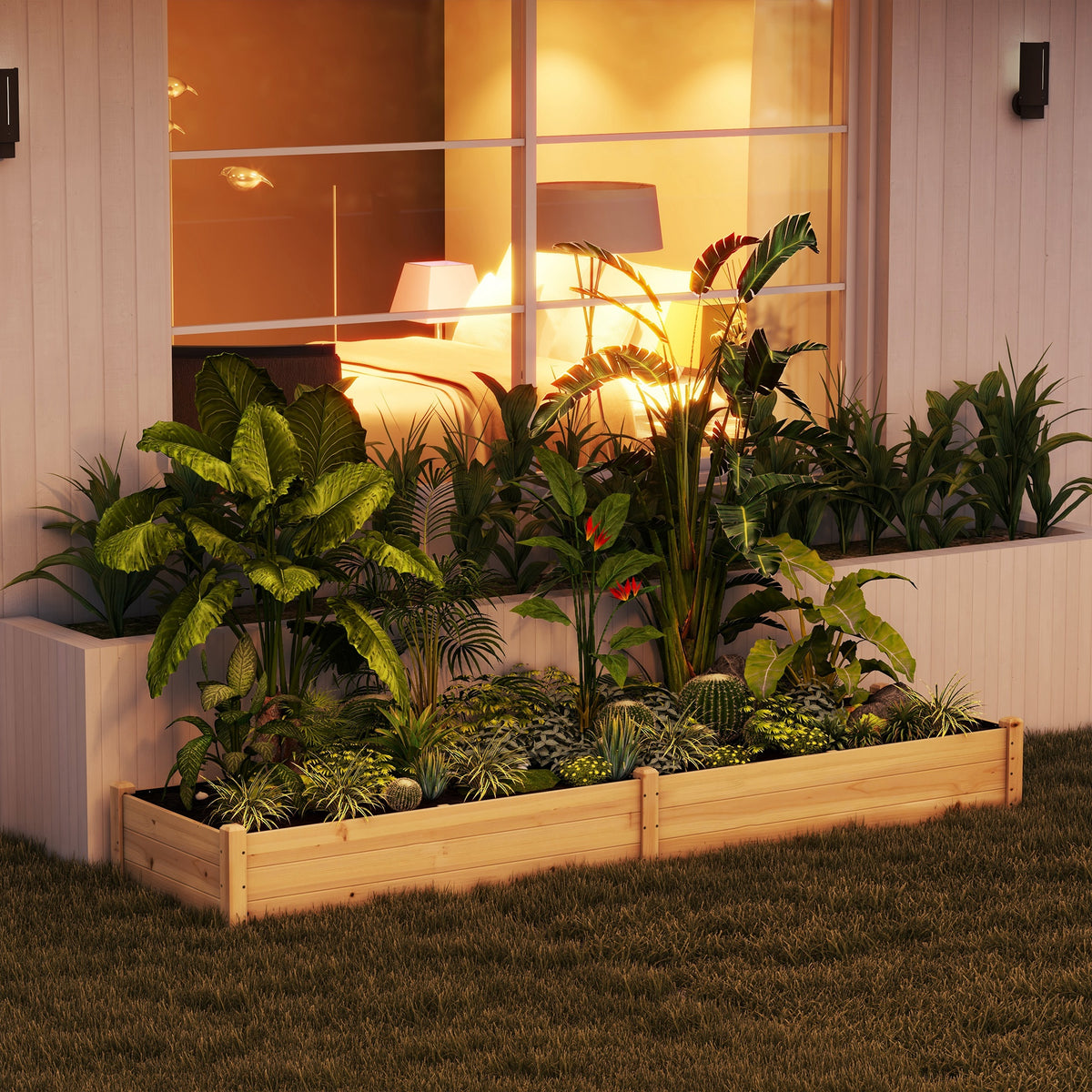 Lit de jardin surélevé en bois 244 cm avec 2 bacs