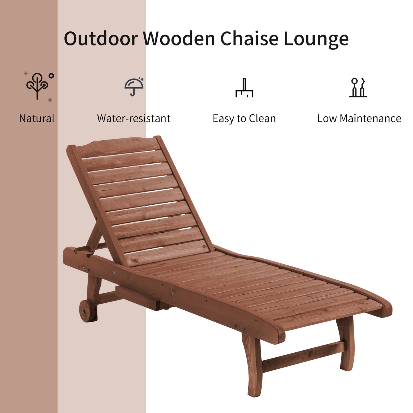 Chaise longue en bois de sapin avec plateau coulissant