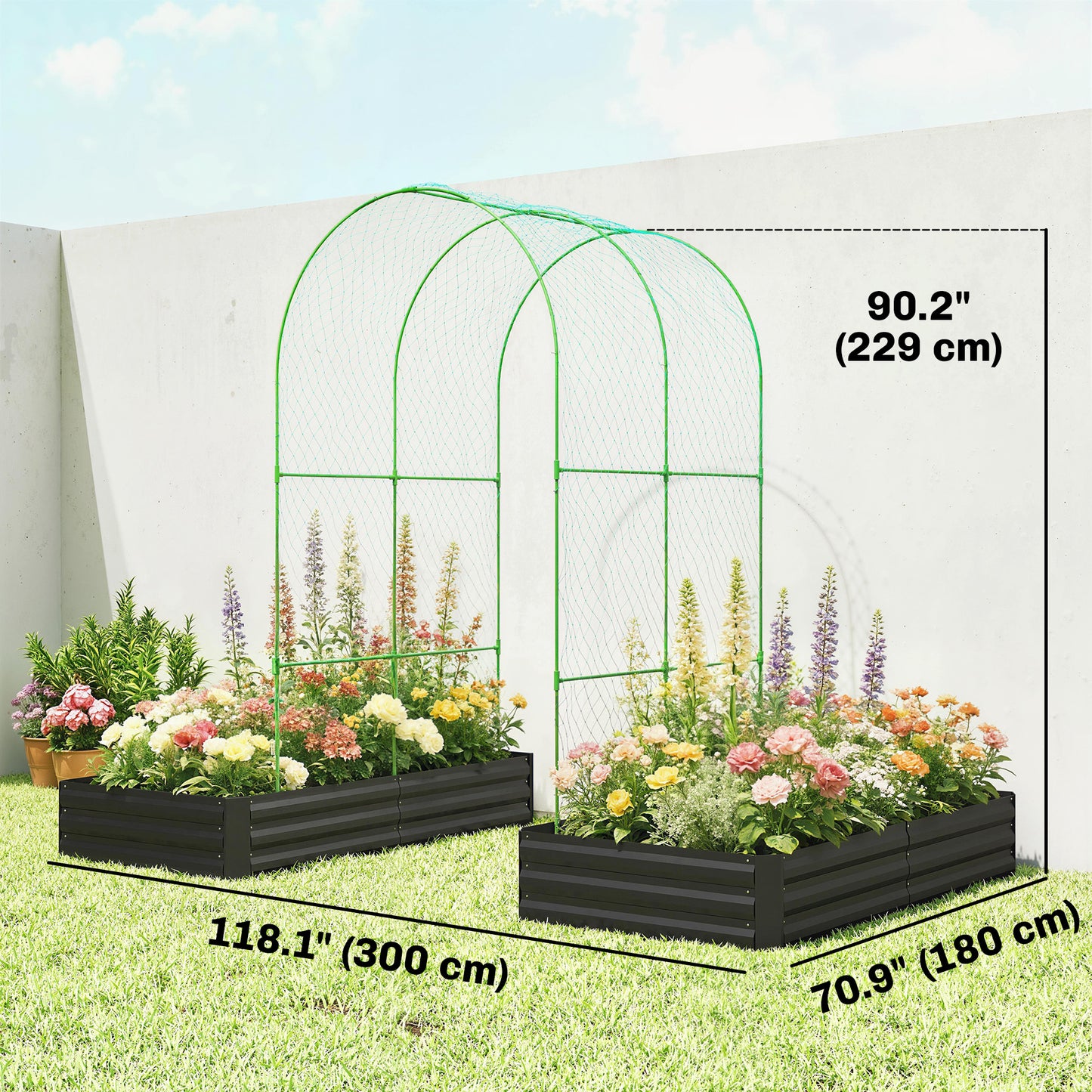 Jardinière surélevée en acier avec treillis en arche