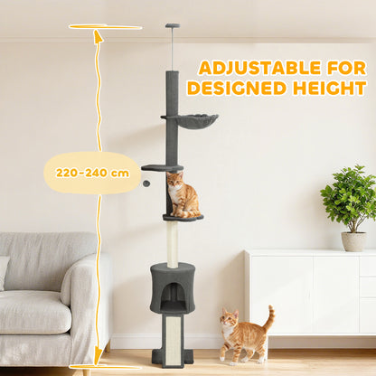 Arbre à chat hauteur réglable avec griffoirs et hamac