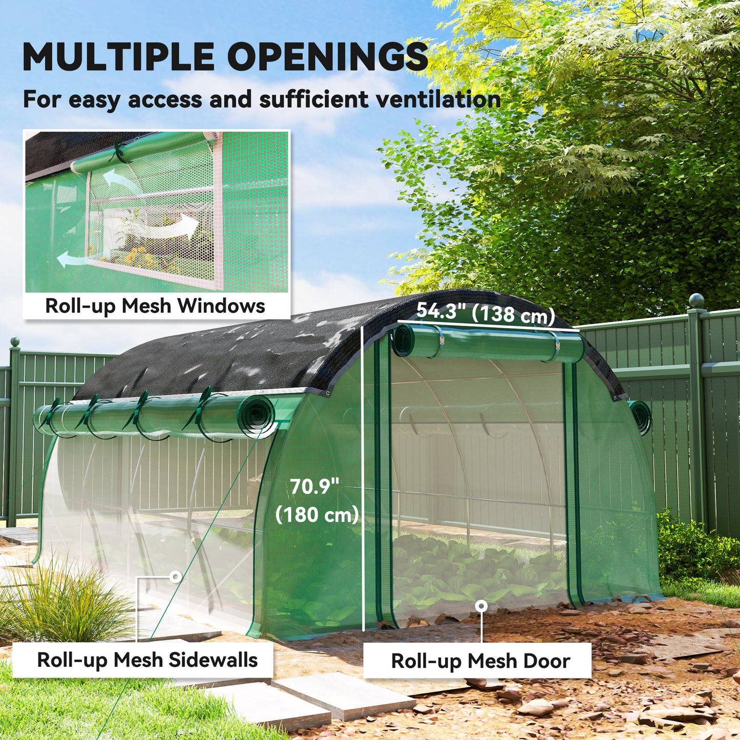  3x4m Tunnel Greenhouse - Shade Cloth & Roll-up Sides