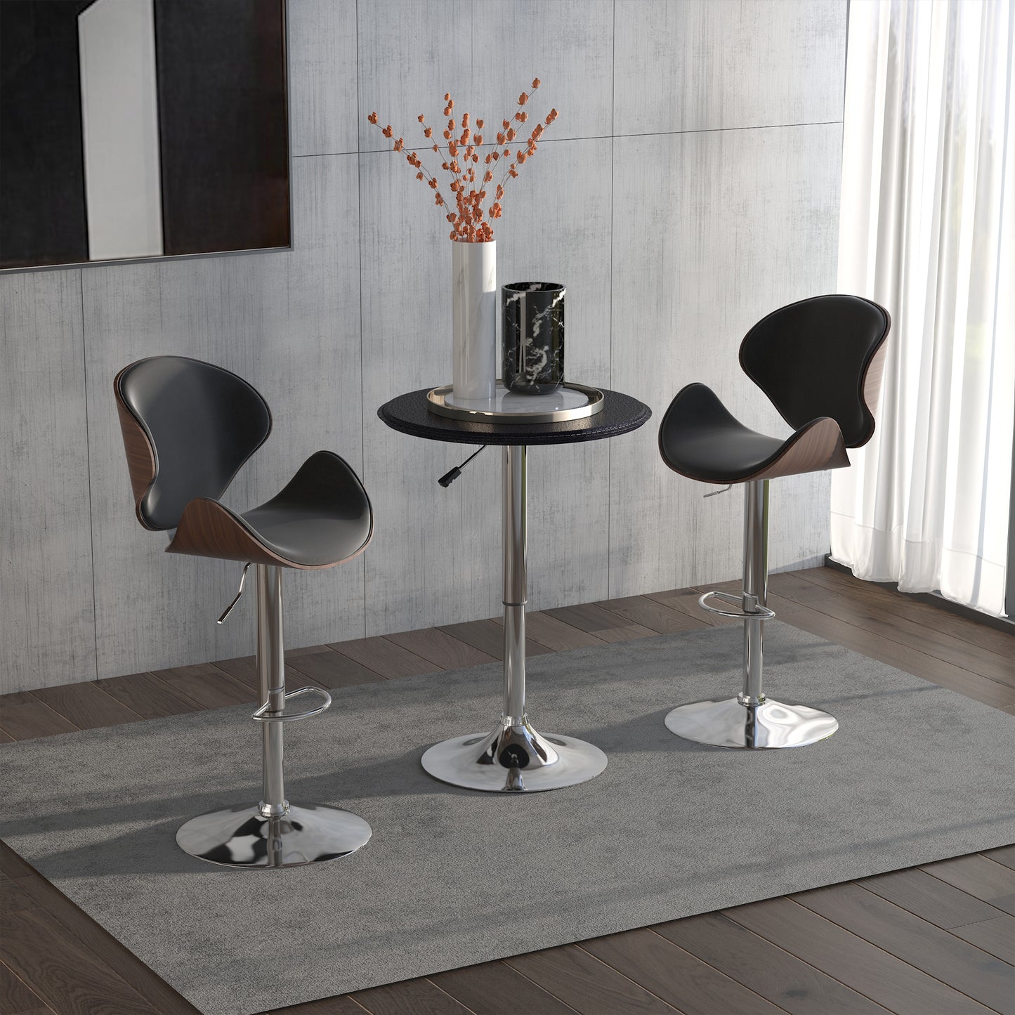 Table de bar ronde hauteur ajustable dessus simili cuir