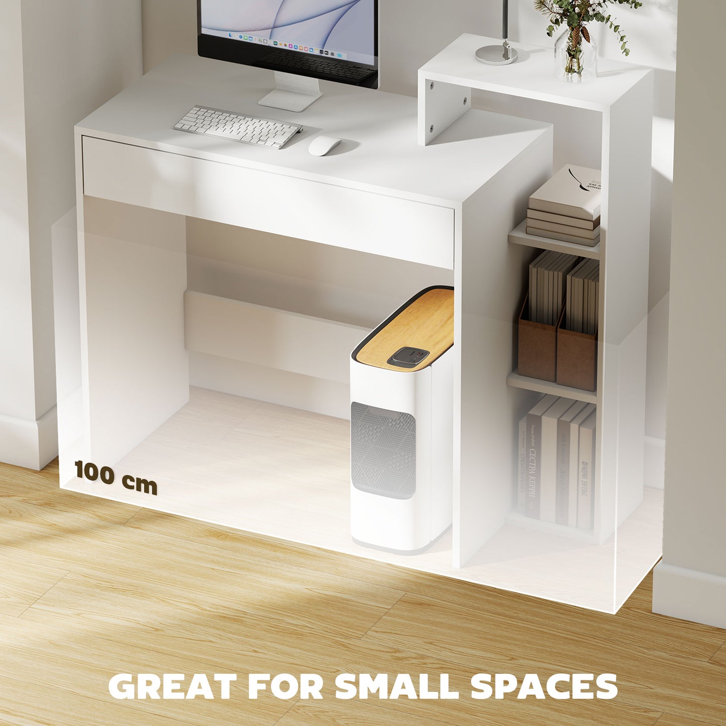 Bureau compact avec 3 tablettes et tiroir
