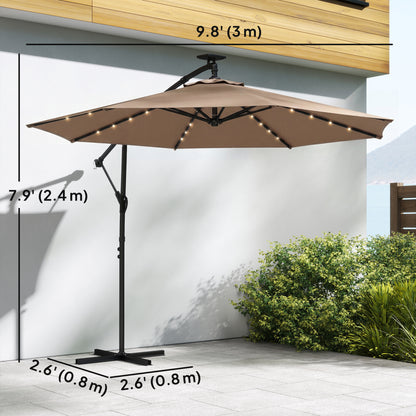 Parasol déporté avec lumières solaires LED et manivelle