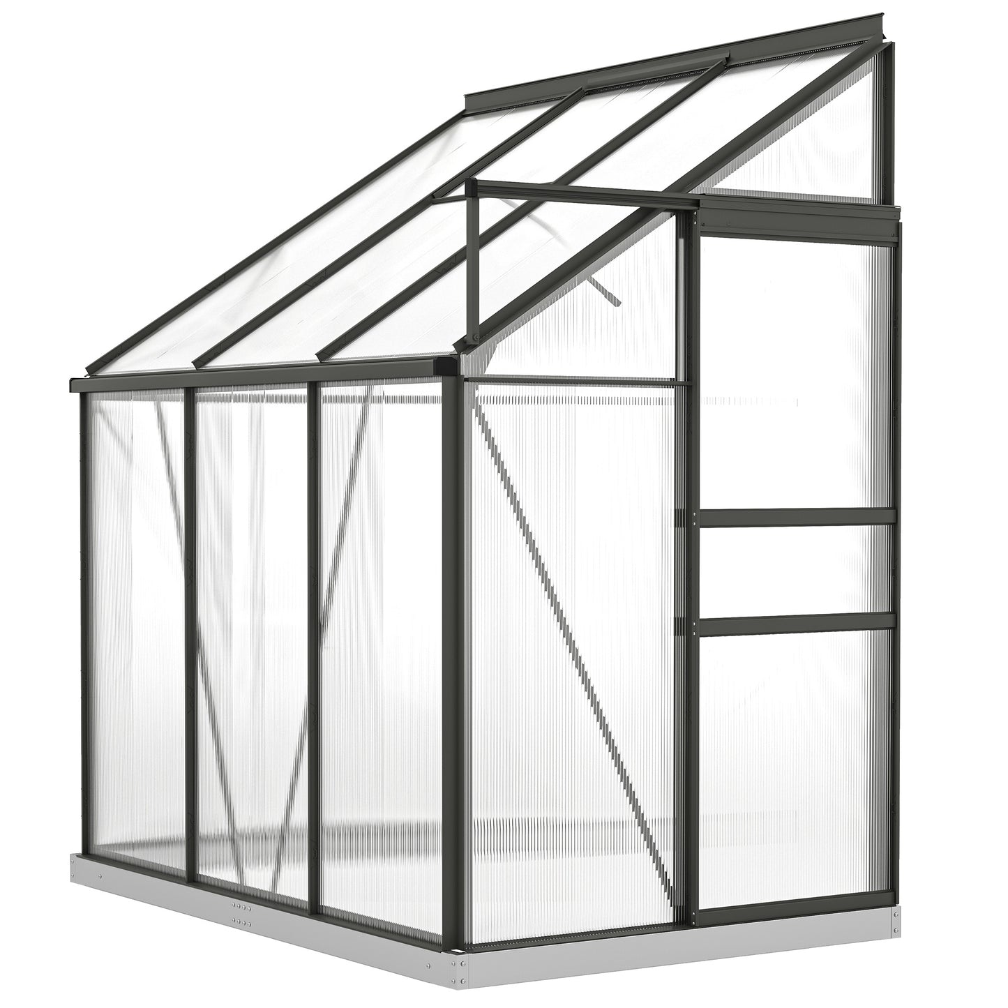  Lean-to Greenhouse Aluminium 192x127cm Polycarbonate Dark Grey