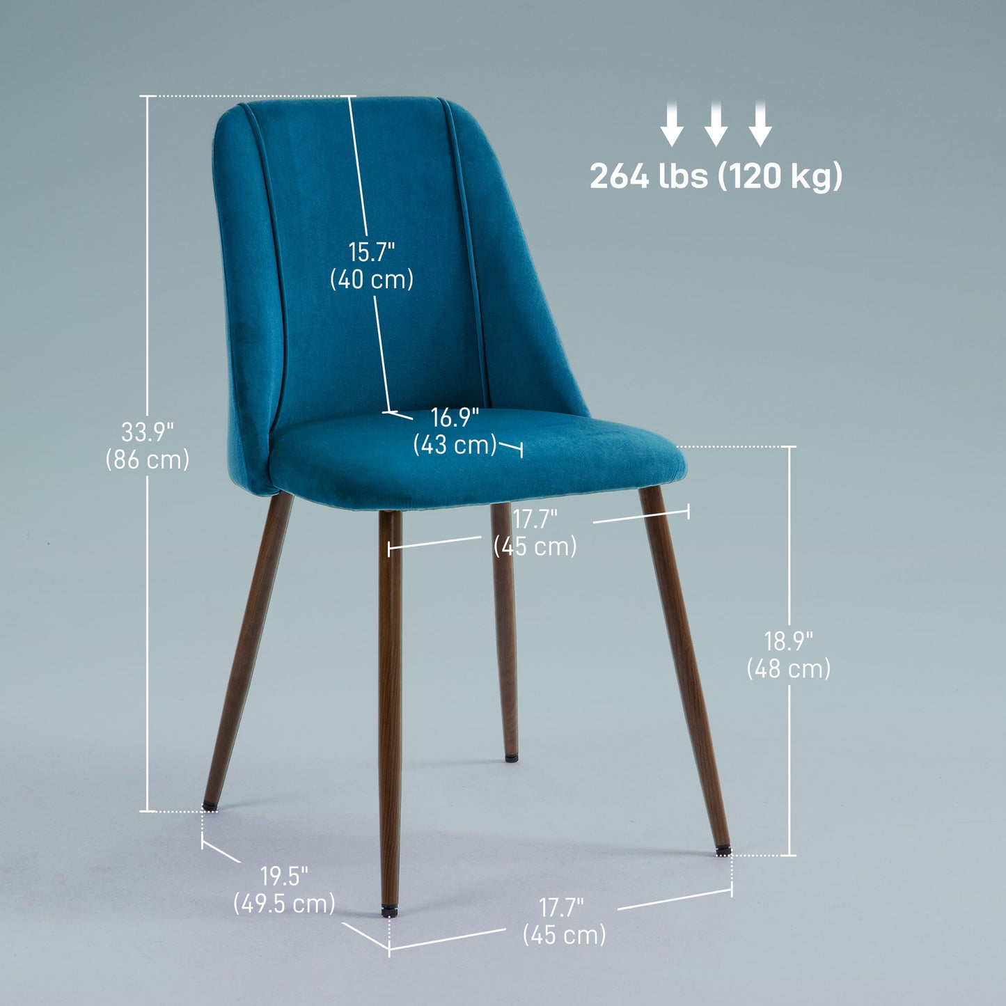 Chaises de salle à manger rembourrées ensemble de 4 velours