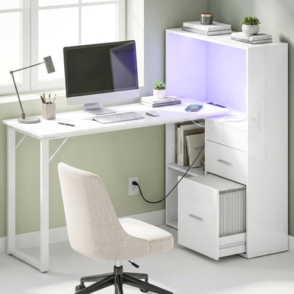Bureau informatique avec tiroirs, prises et éclairage DEL