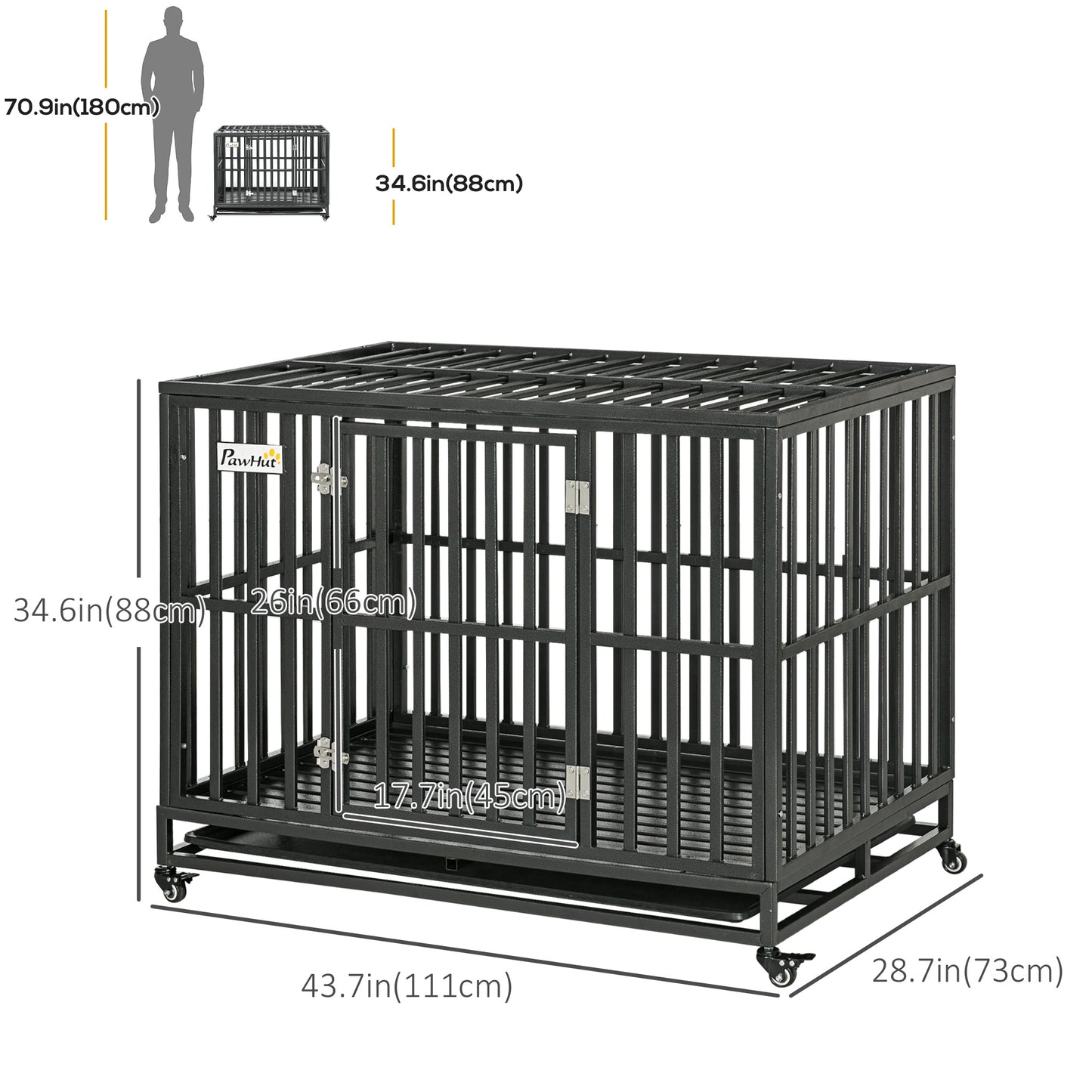 Cage pour chien en acier robuste 104 cm avec roulettes