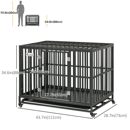 Cage pour chien en acier robuste 104 cm avec roulettes