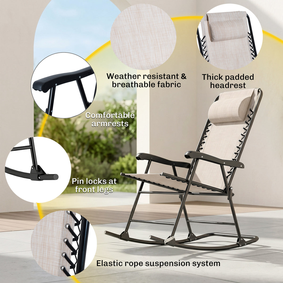 Ensemble 3 pièces chaises berçantes patio avec table