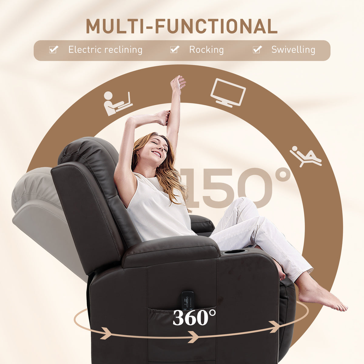 Fauteuil inclinable de massage pivotant en similicuir