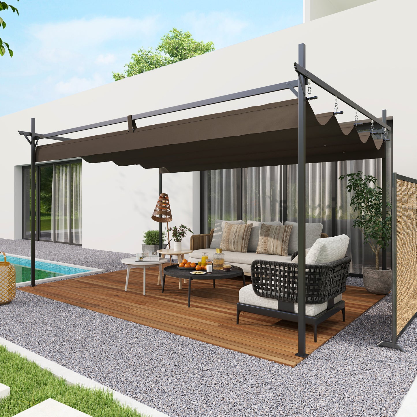 Pergola métallique autoportante avec toit rétractable UPF30+