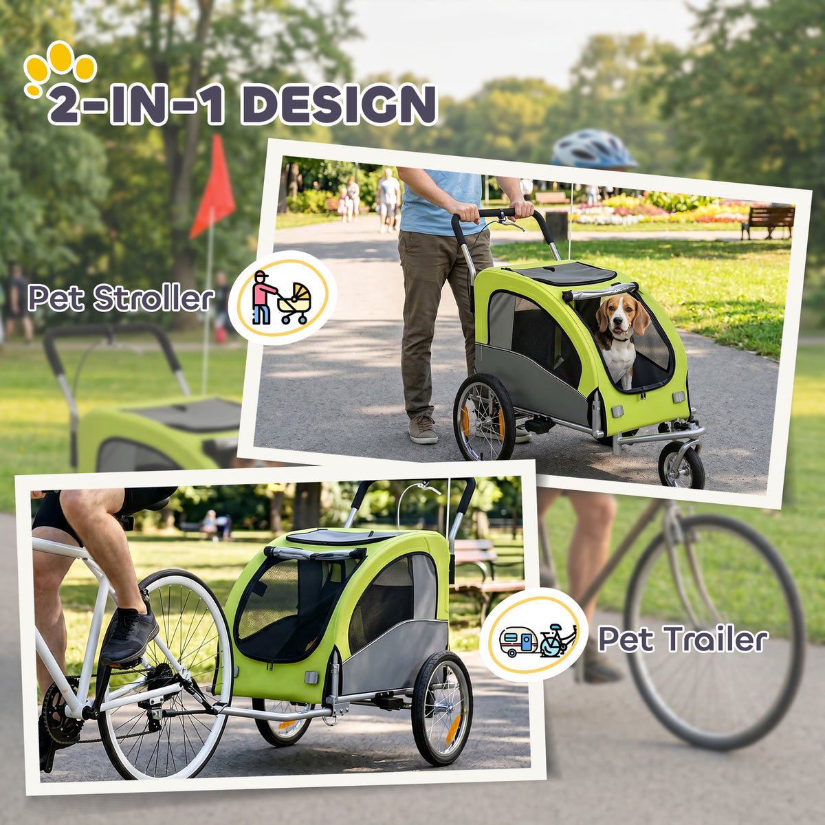 Remorque de vélo pour chien et poussette 2-en-1
