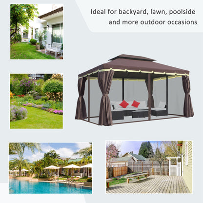Gazebo double toit en aluminium avec filet et rideaux
