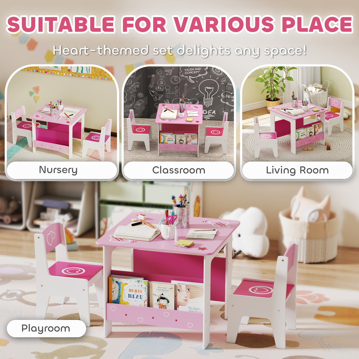 Ensemble table et chaises pour enfants — Lot de 3