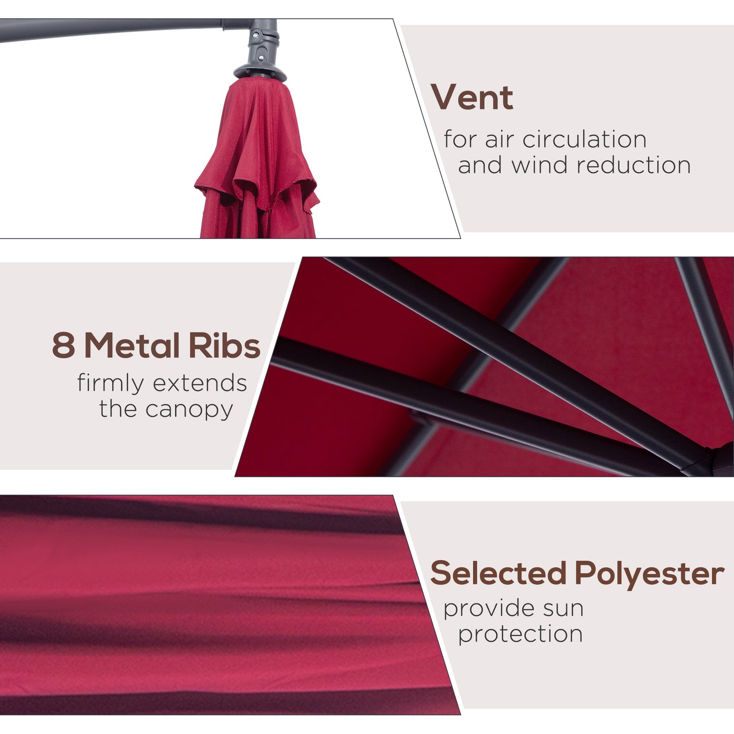 Parasol déporté patio 10 pieds cantilever avec base croisée