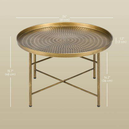 Table basse ronde plateau martelé cadre métal