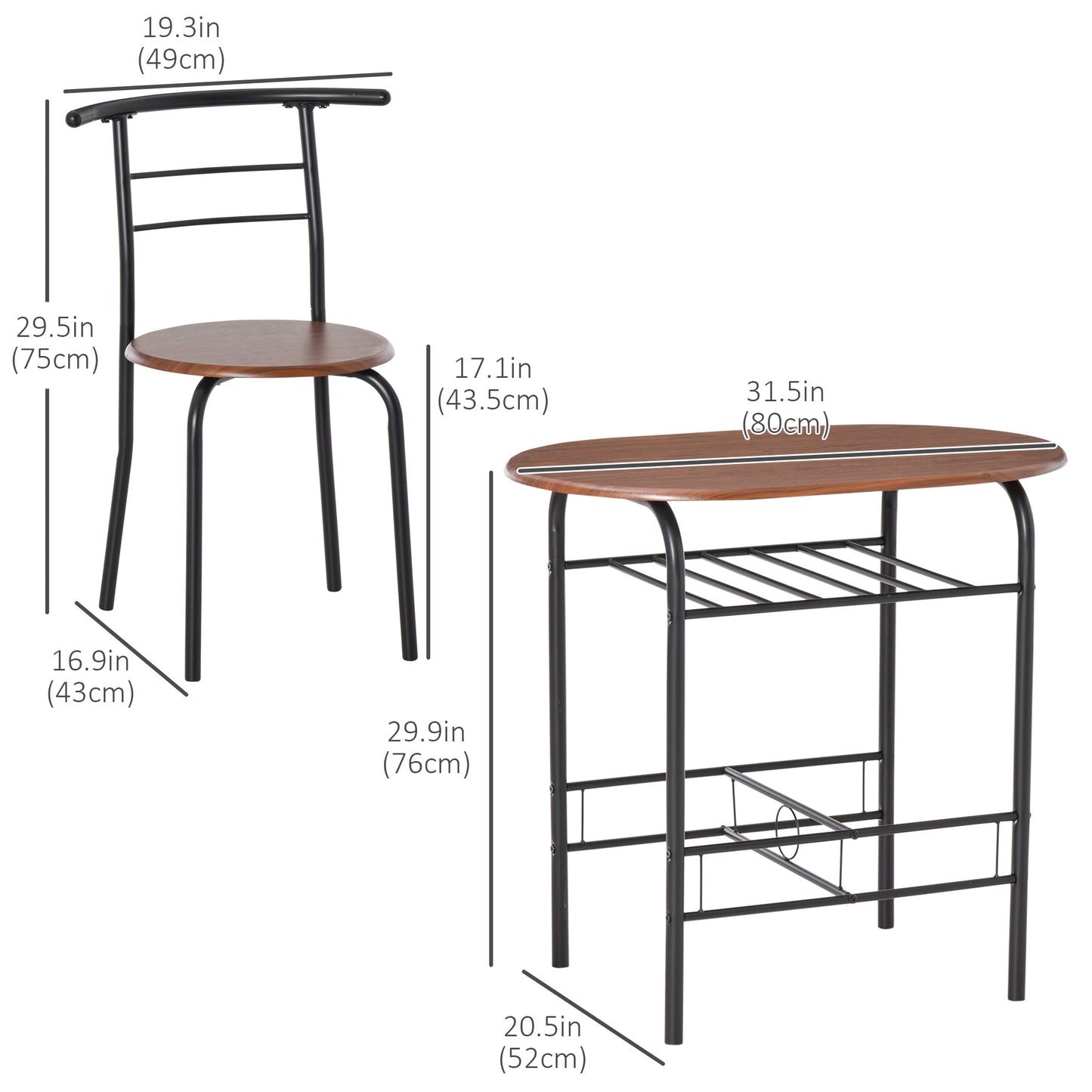 Ensemble table et chaises de cuisine 3 pièces
