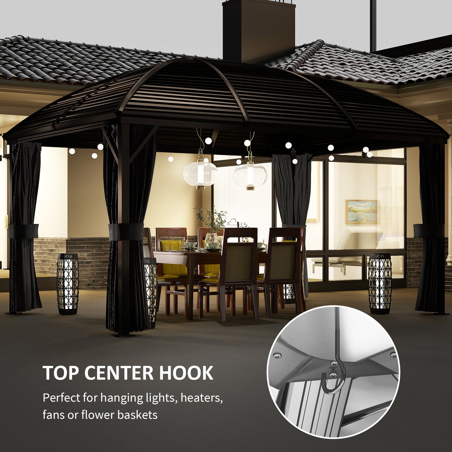 Gazebo hardtop aluminium avec moustiquaire et rideaux