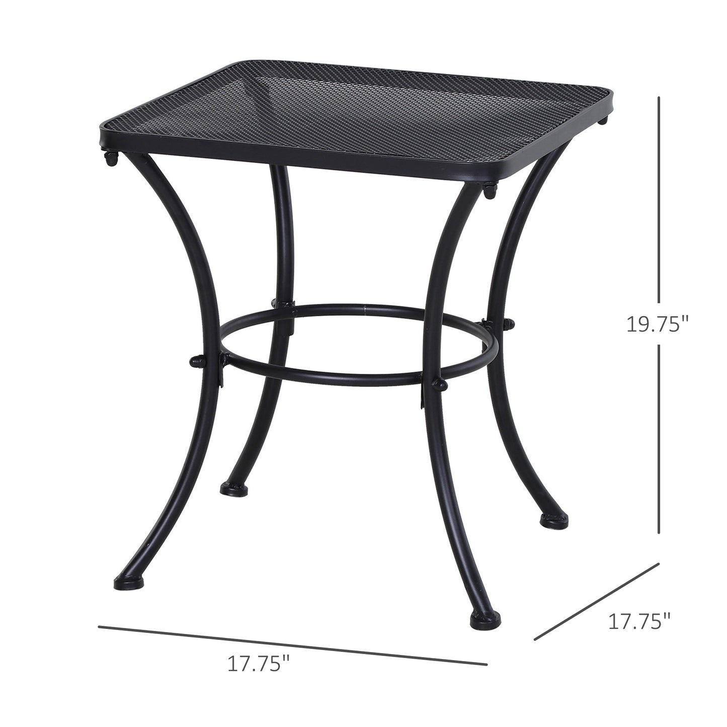 Table d'appoint de patio carrée en métal avec plateau en treillis