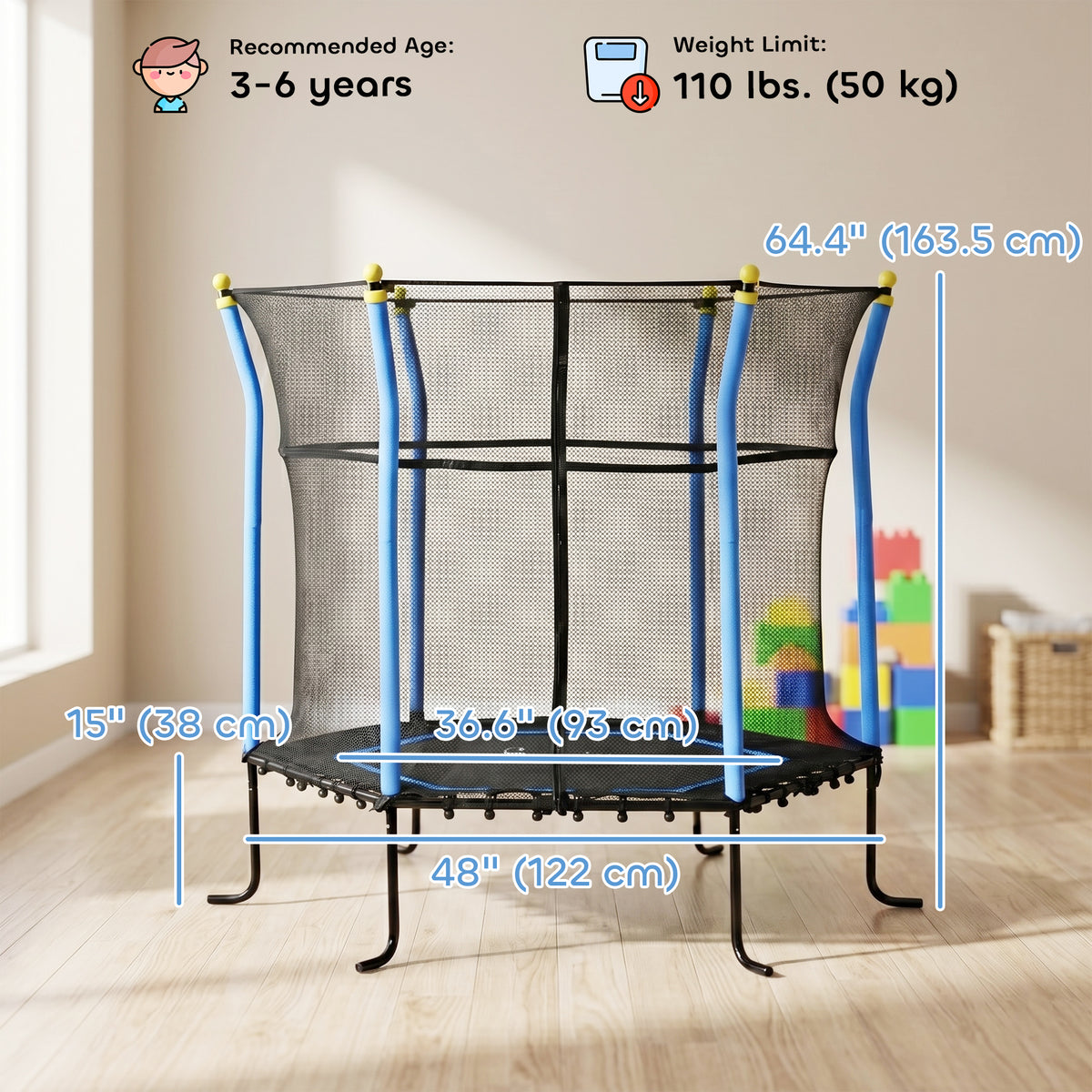 Trampoline intérieur pour enfants avec filet de sécurité