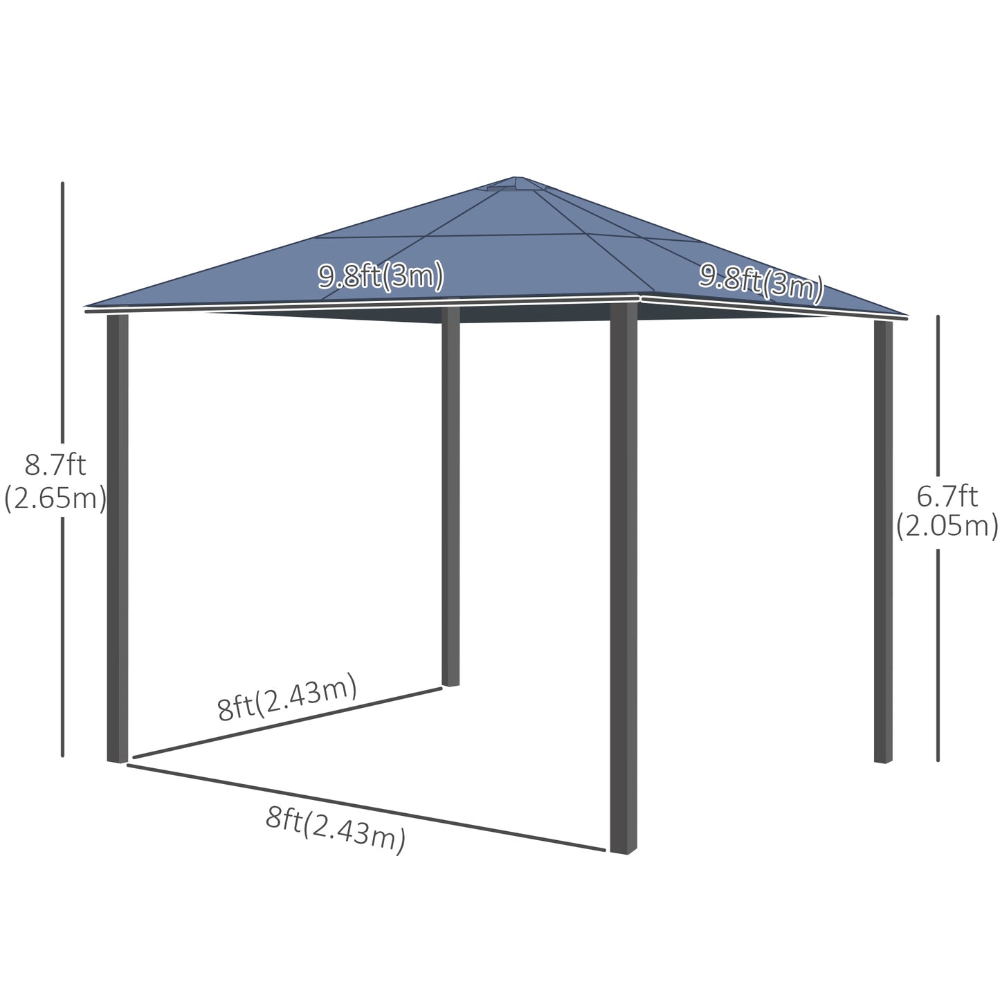 Gazebo à toit rigide polycarbonate 305 x 365 cm
