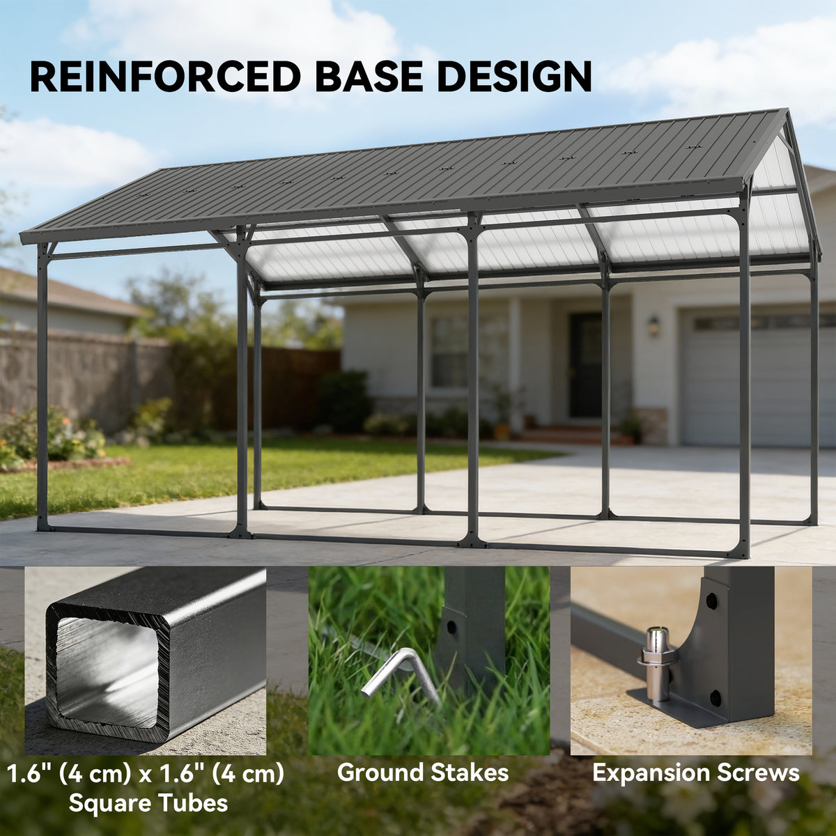 Carport métallique 3 x 4.5 m armature renforcée