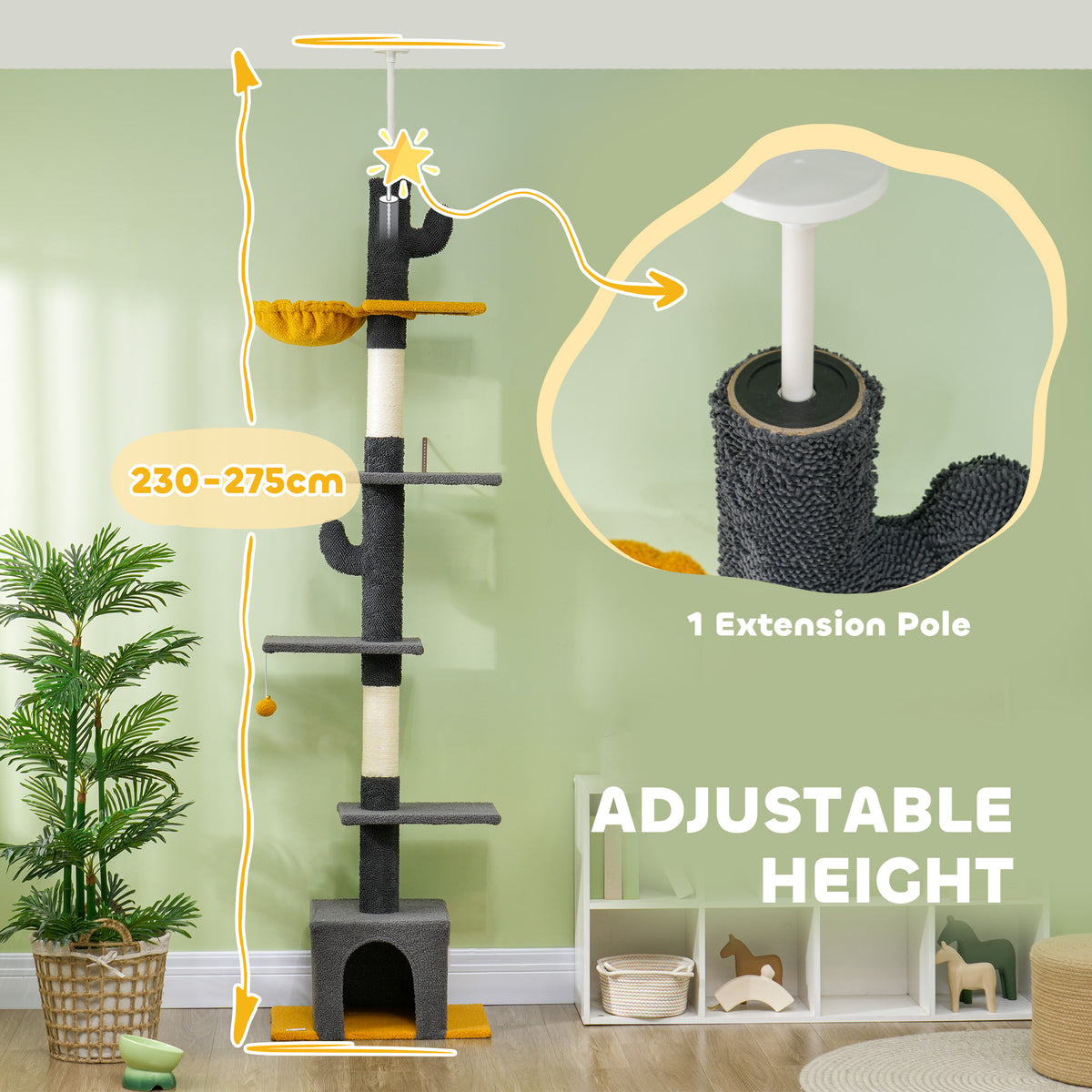 Arbre à chat hauteur réglable avec poteaux à griffer