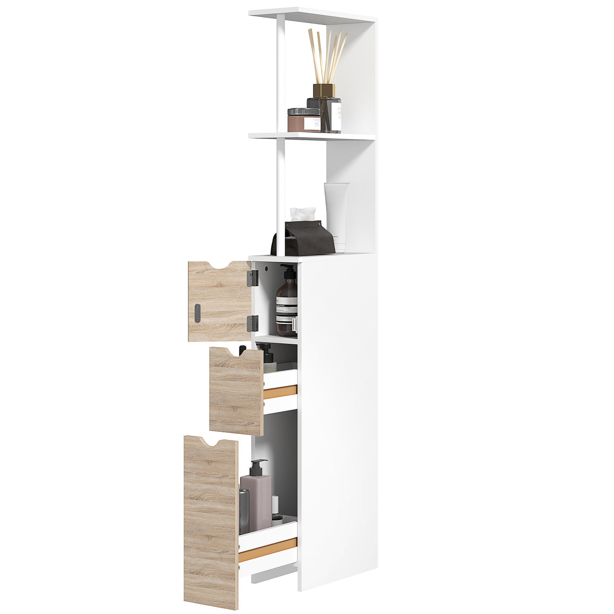 Meuble de rangement étroit pour salle de bains en bois