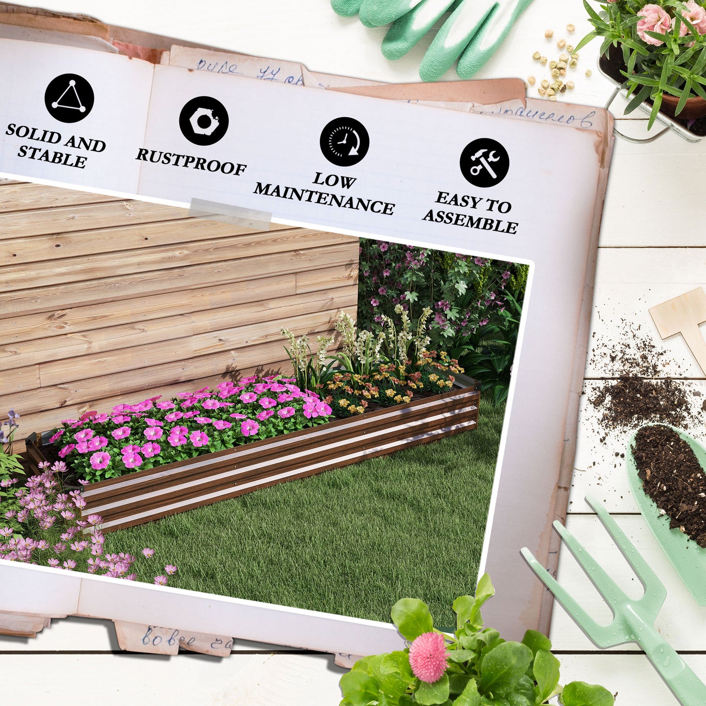 Bac surélevé galvanisé 8'x2'x1' pour jardin