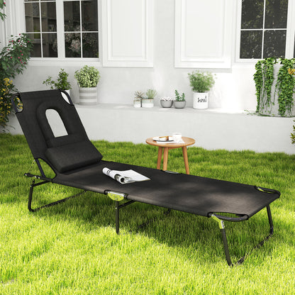 Chaise longue pliante avec trou visage ajustable