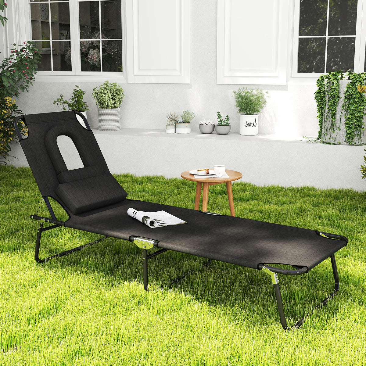 Chaise longue pliante avec trou visage ajustable