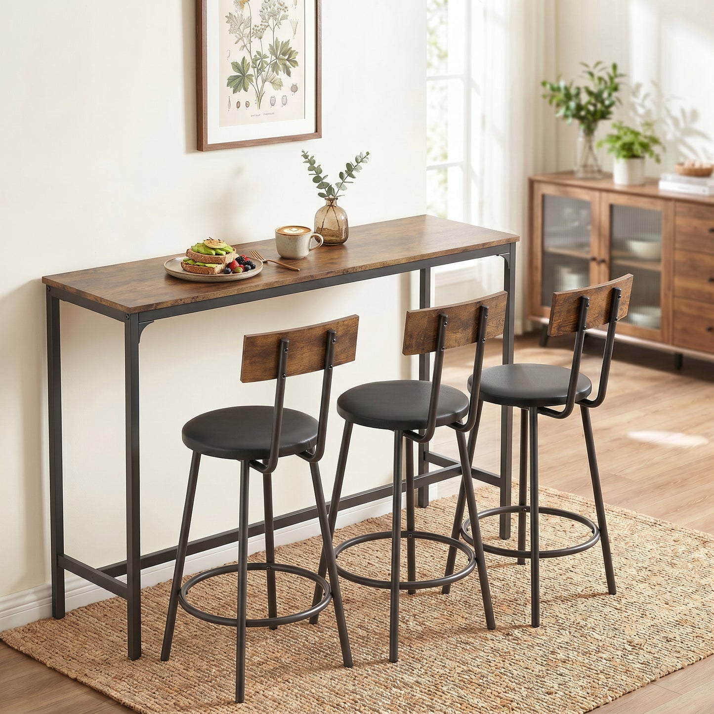 Ensemble table haute et tabourets de bar 4 pièces