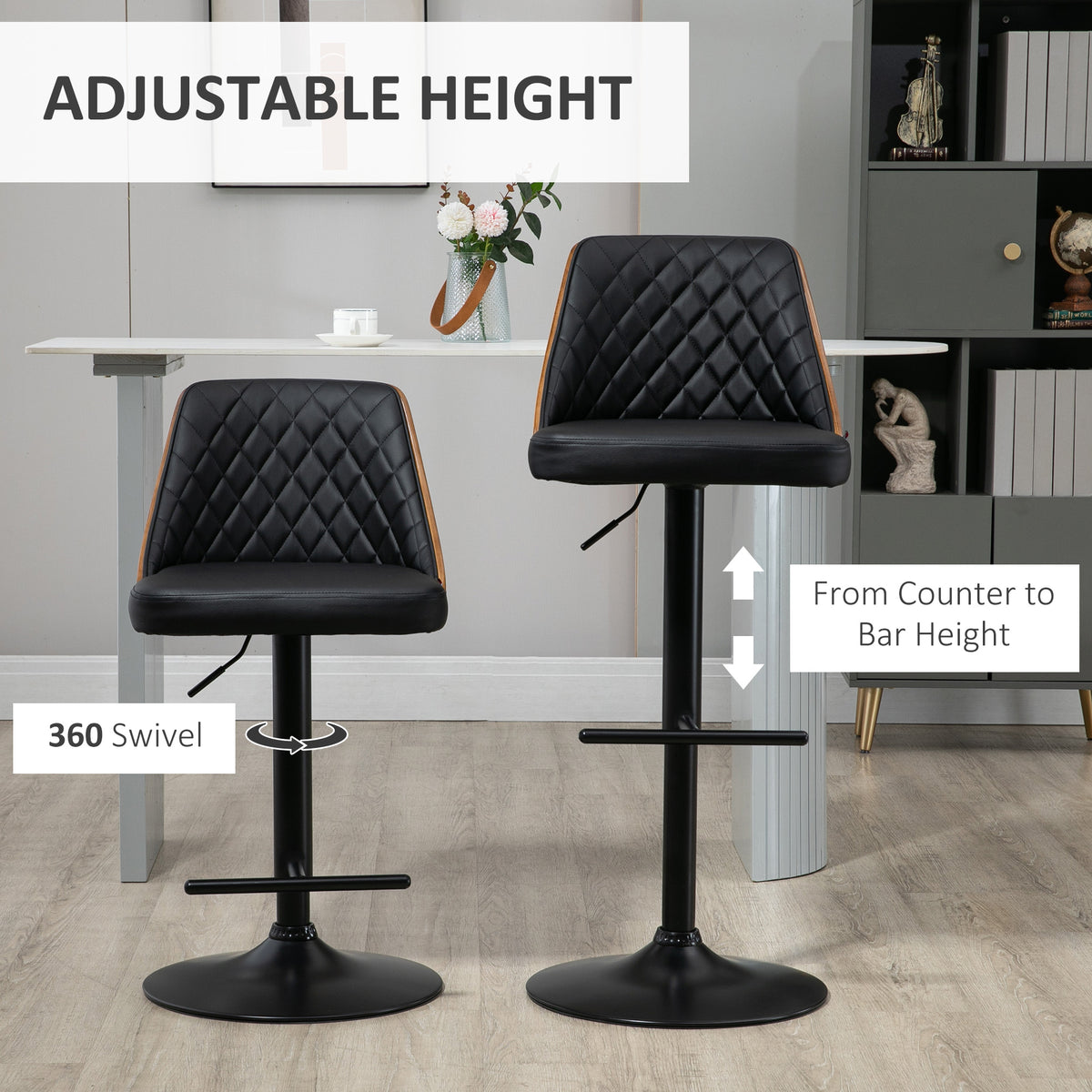 Tabourets de bar pivotants hauteur ajustable ensemble de 2