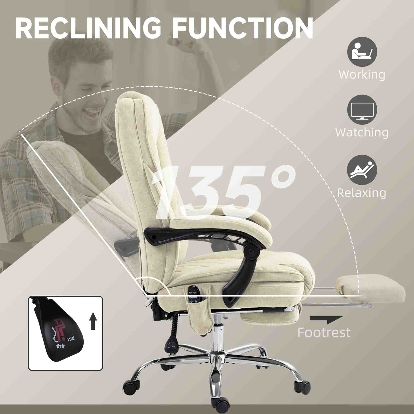 Chaise bureau massage inclinable avec repose-pieds ajustable