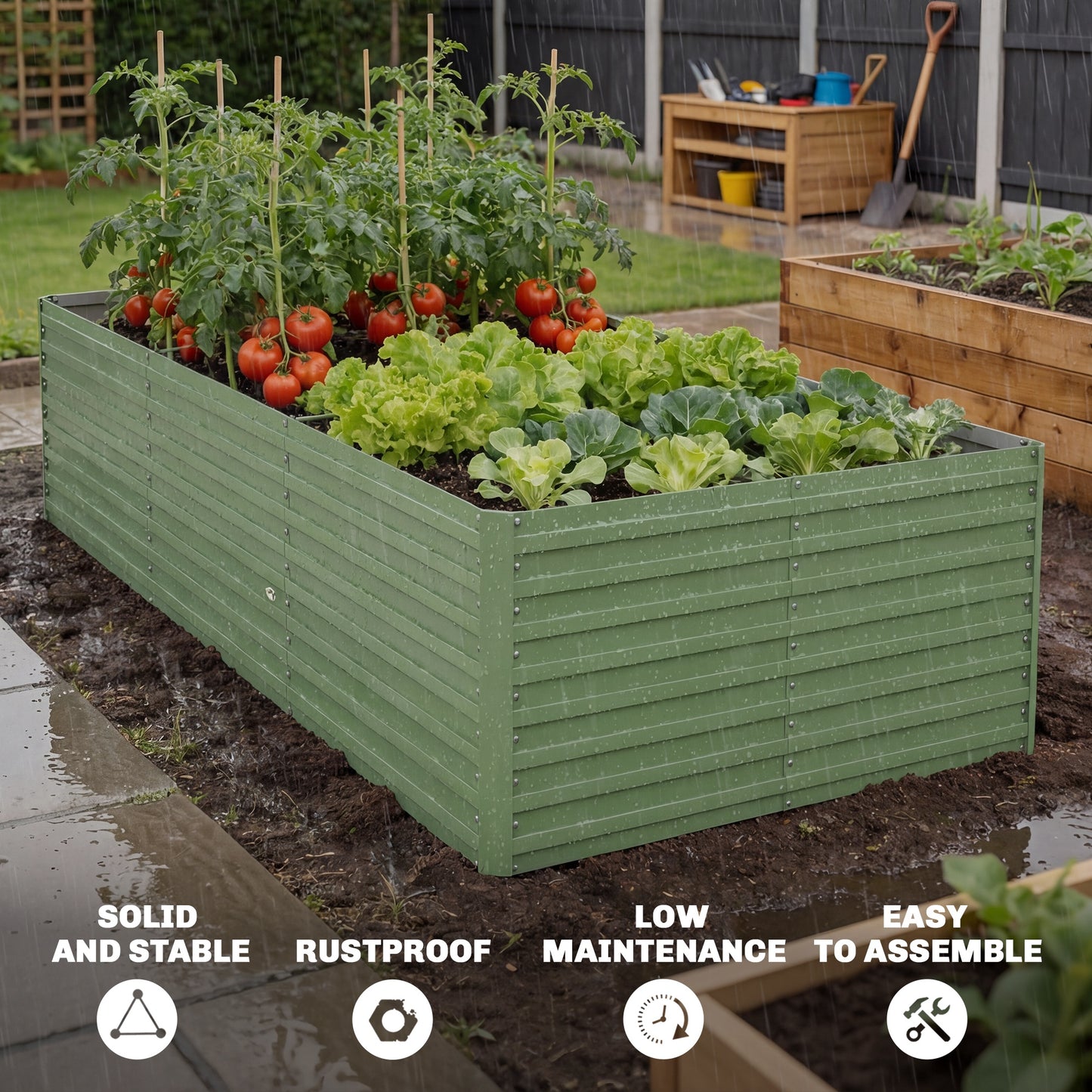 Outsunny 240x120x60cm Raised Garden Bed - Black Galvanized Planter