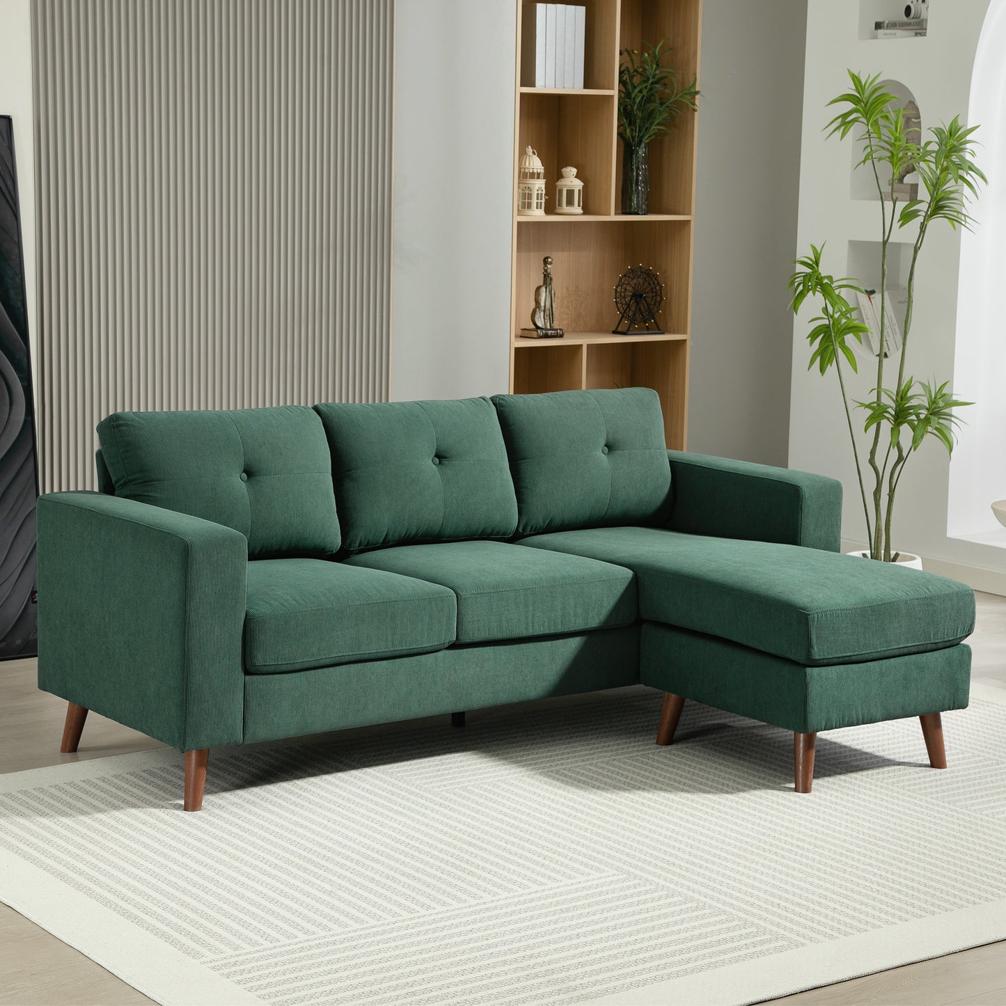 Sofa sectionnel en velours côtelé avec chaise longue réversible