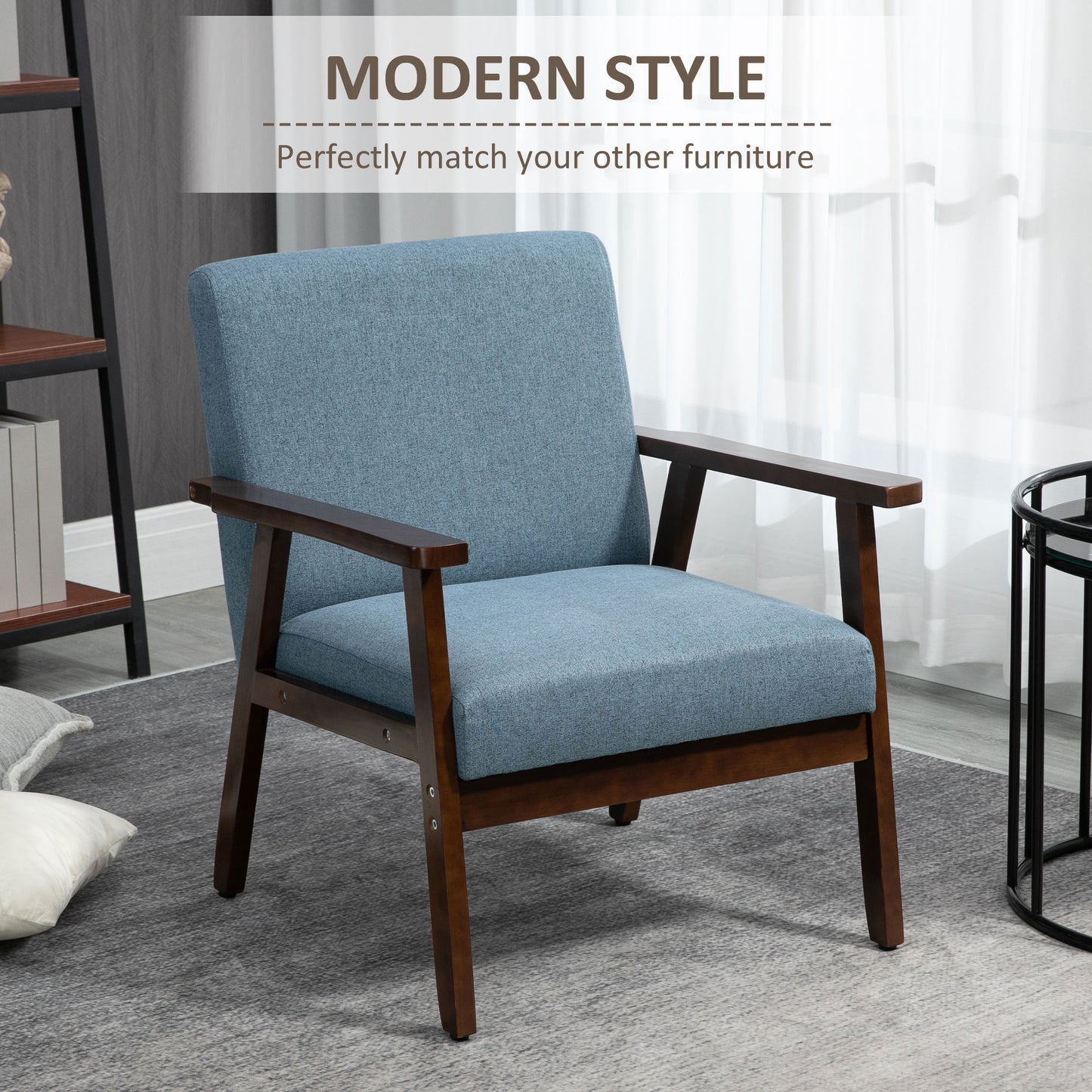Fauteuil d'accent rembourré avec accoudoirs en bois