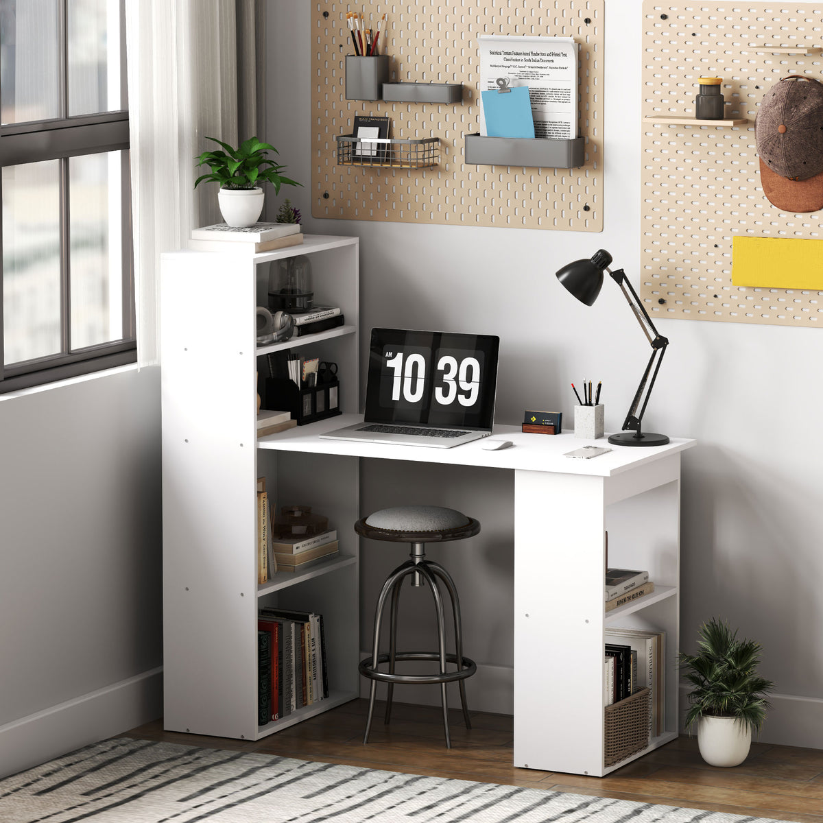 Bureau d'ordinateur avec bibliothèque intégrée 47 po