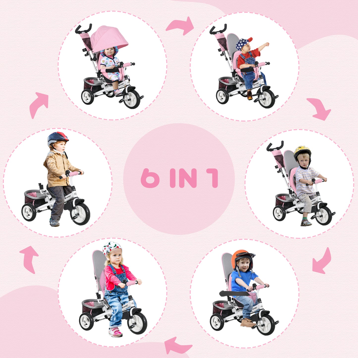 Tricycle évolutif 6 en 1 pour tout-petits 1-5 ans