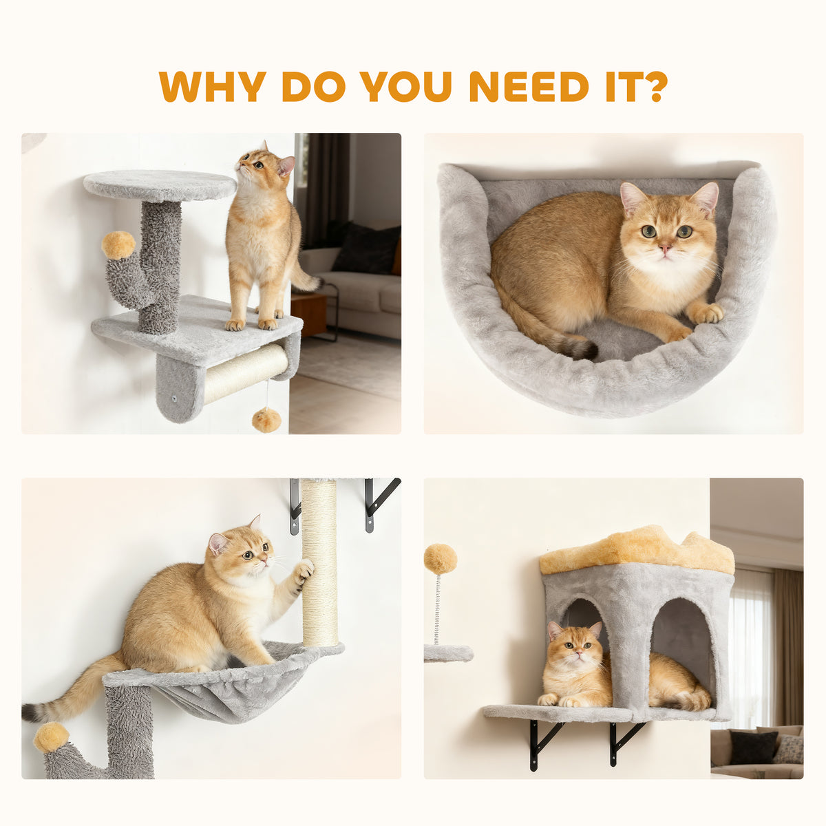 Ensemble mural pour chats 4 pièces avec griffoirs