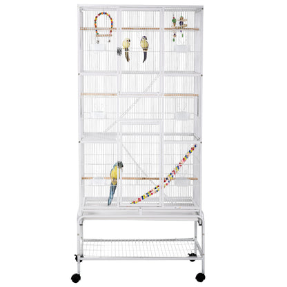 Grande volière pour oiseaux avec roulettes et accessoires