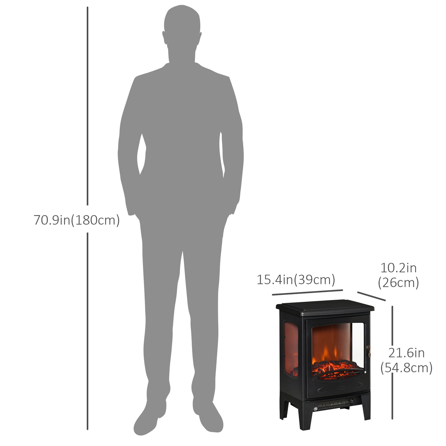 Foyer électrique sur pied effet flamme réaliste 750W/1500W