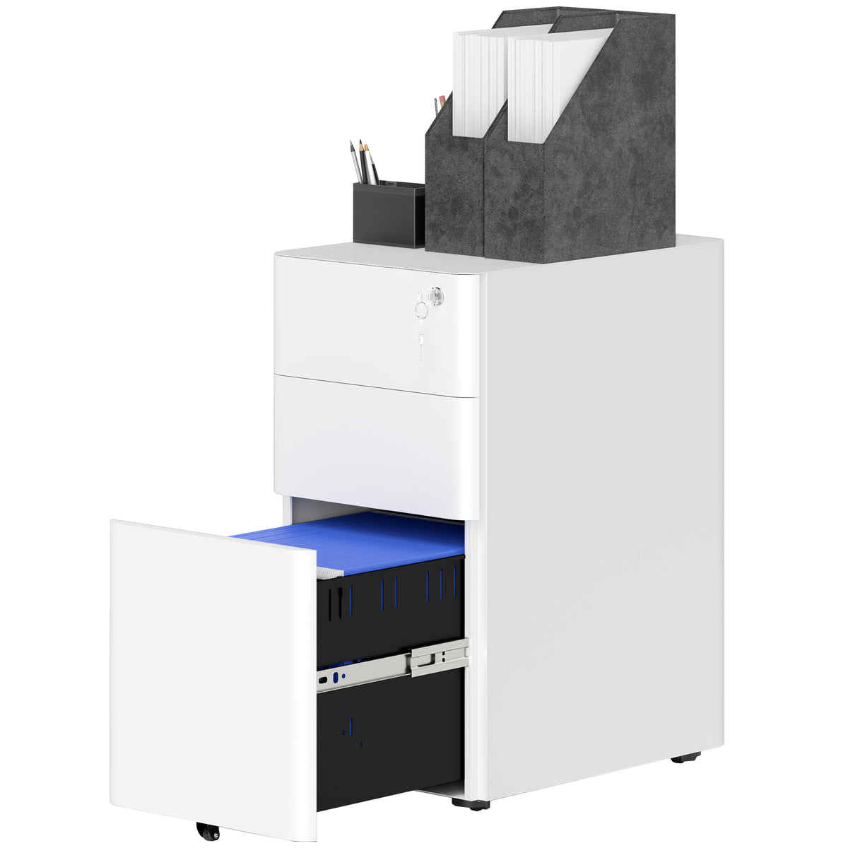 Caisson de bureau verrouillable en acier à 3 tiroirs