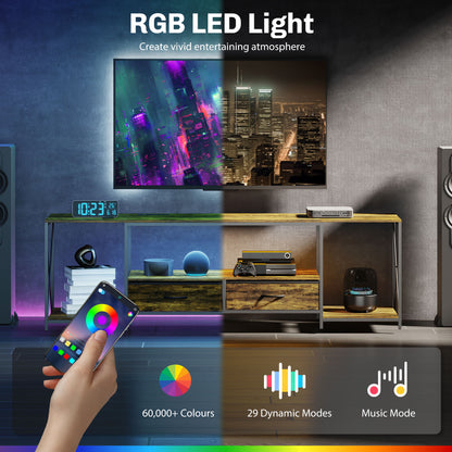 Meuble télé industriel avec éclairage RGB et station de recharge