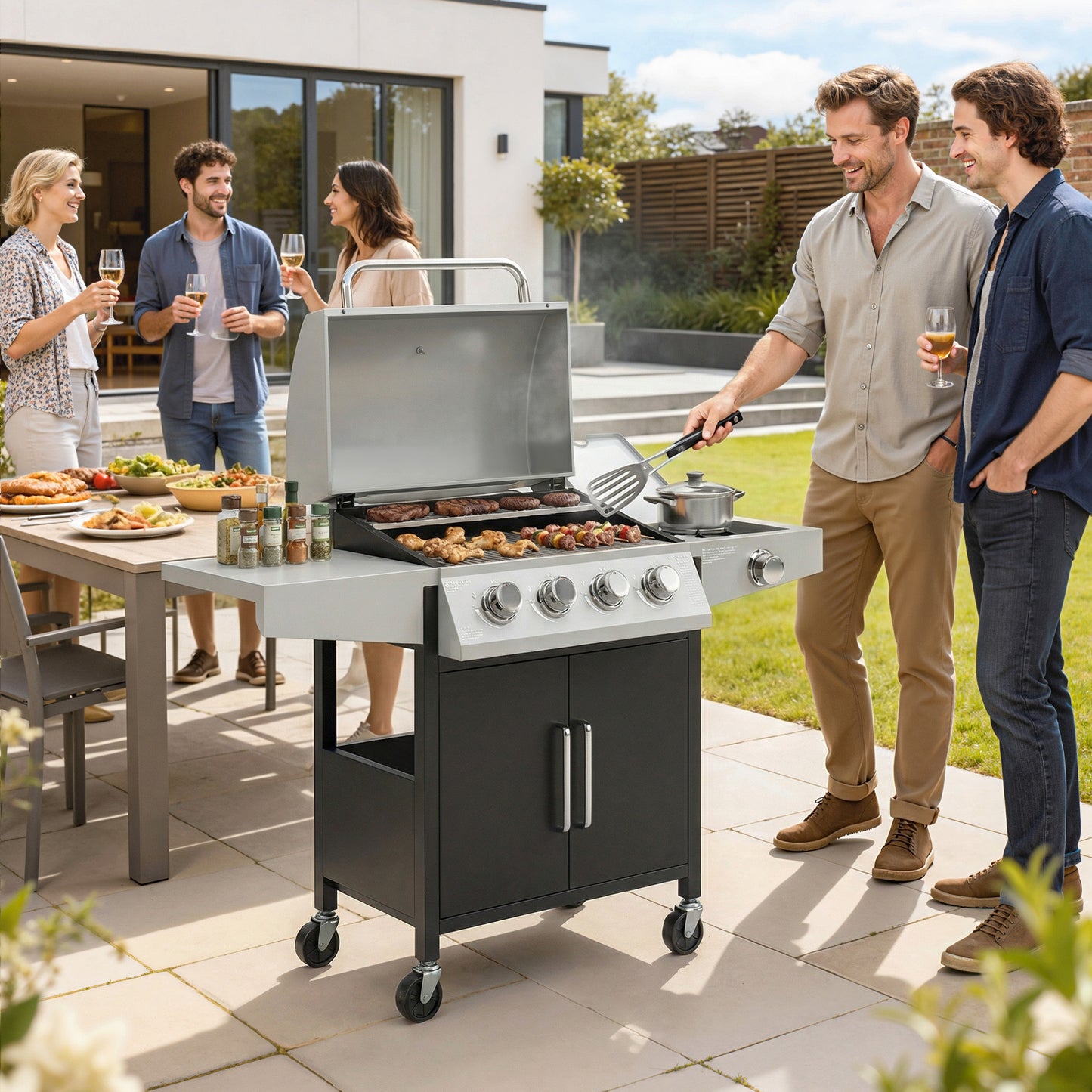 BBQ au Propane 4 Brûleurs avec Brûleur Latéral